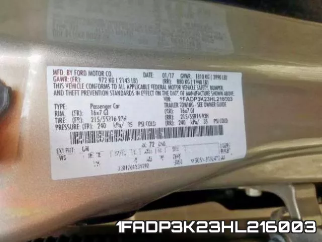 1FADP3K23HL216003 фото 2