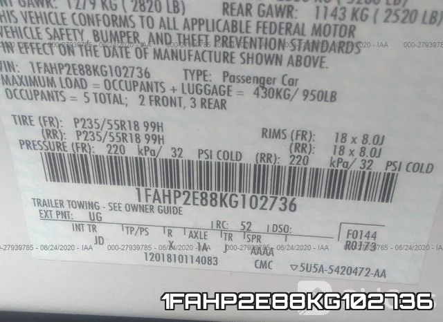 1FAHP2E88KG102736 фото 10