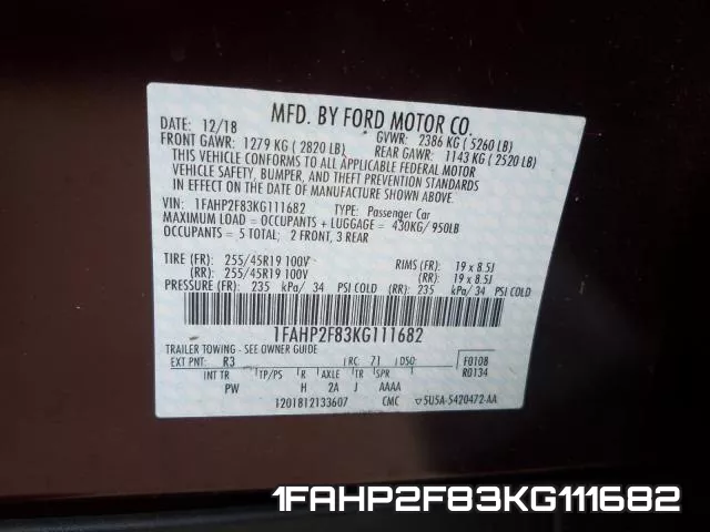 1FAHP2F83KG111682 фото 2