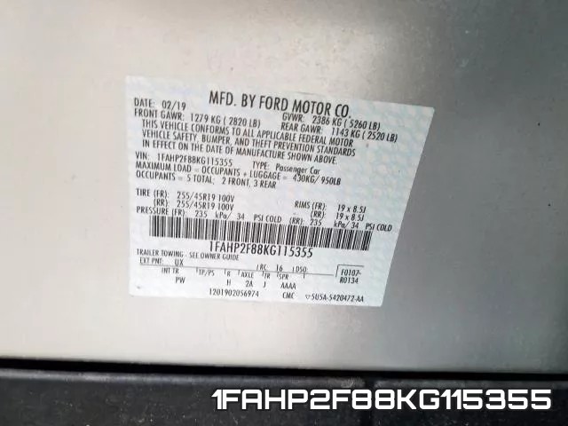 1FAHP2F88KG115355 фото 2