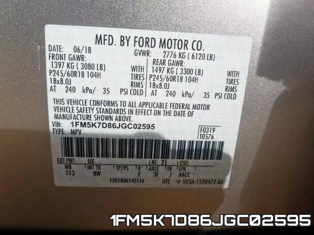 1FM5K7D86JGC02595 фото 2