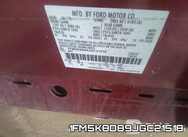 1FM5K8D89JGC21518 фото 10