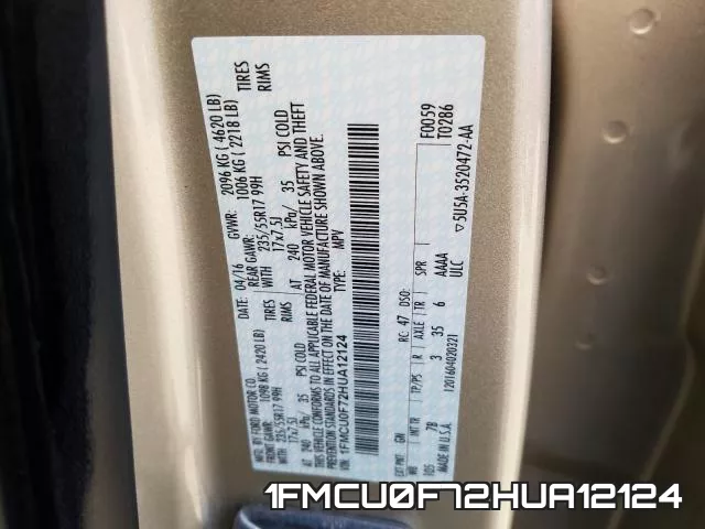 1FMCU0F72HUA12124 фото 2