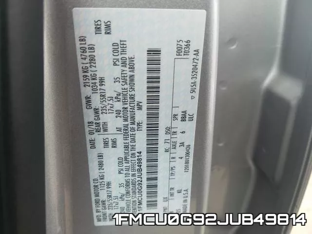 1FMCU0G92JUB49814 фото 2