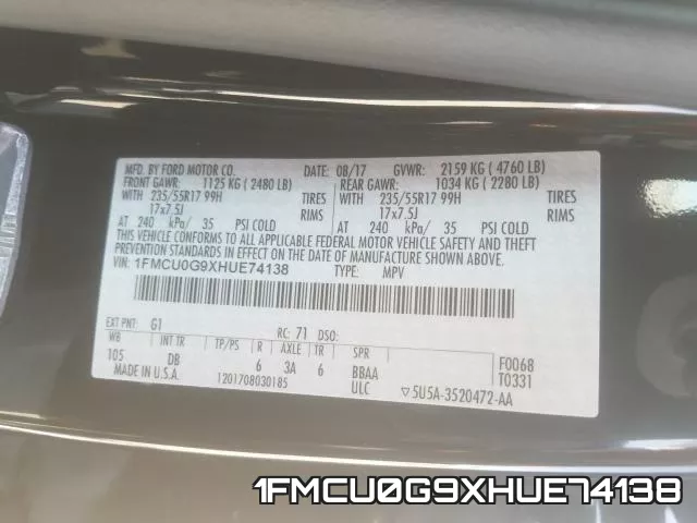 1FMCU0G9XHUE74138 фото 2