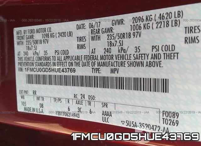 1FMCU0GD5HUE43769 фото 10