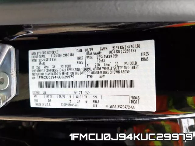 1FMCU0J94KUC29979 фото 2