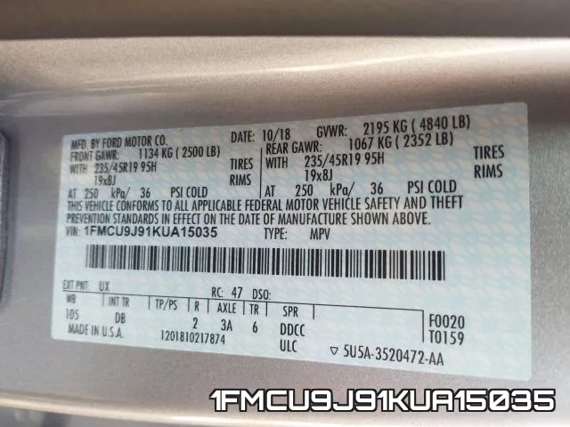 1FMCU9J91KUA15035 фото 2