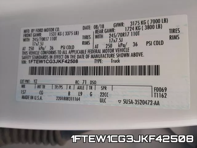 1FTEW1CG3JKF42508 фото 2