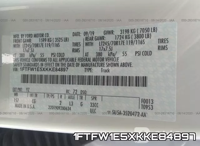 1FTFW1E5XKKE84897 фото 10