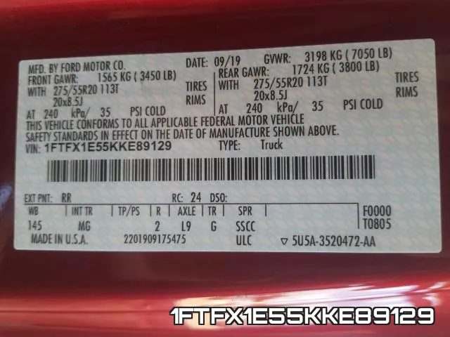 1FTFX1E55KKE89129 фото 2