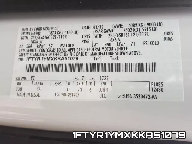 1FTYR1YMXKKA51079 фото 2