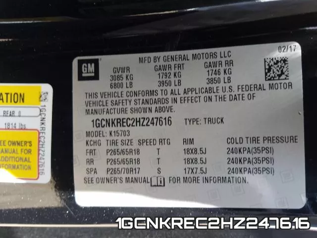 1GCNKREC2HZ247616 фото 2