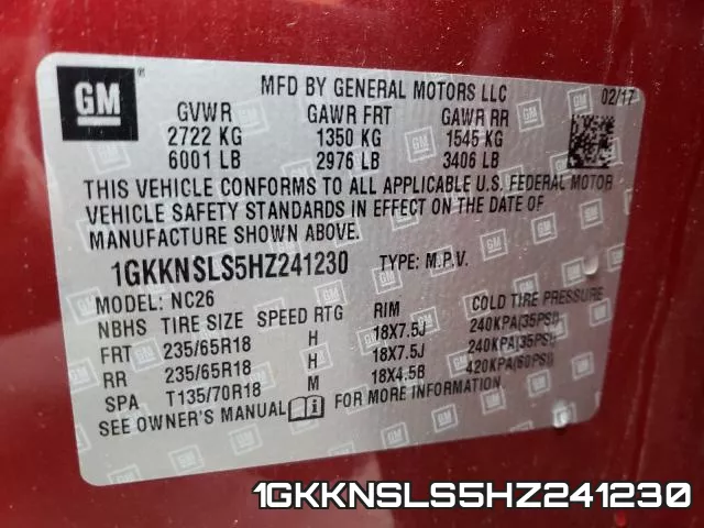 1GKKNSLS5HZ241230 фото 2