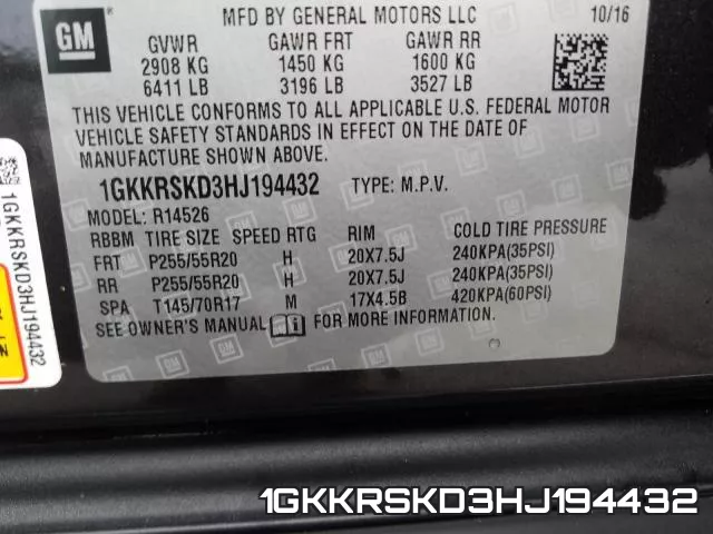 1GKKRSKD3HJ194432 фото 2