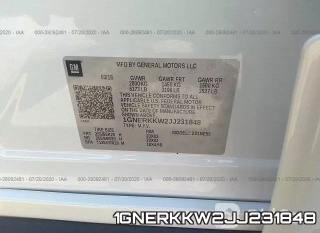 1GNERKKW2JJ231848 фото 10