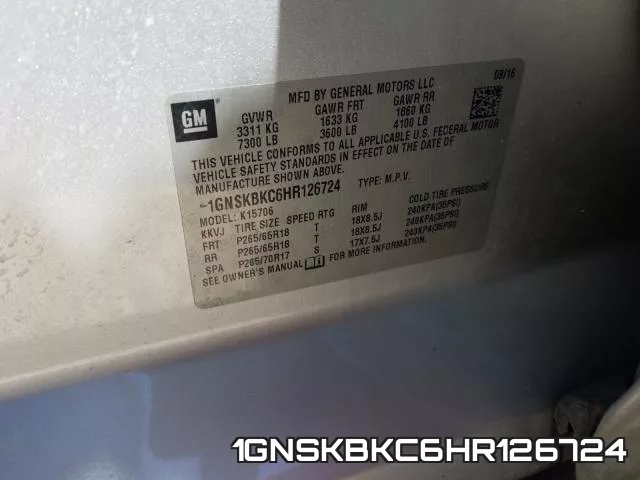 1GNSKBKC6HR126724 фото 2