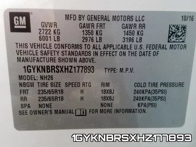 1GYKNBRSXHZ177893 фото 2