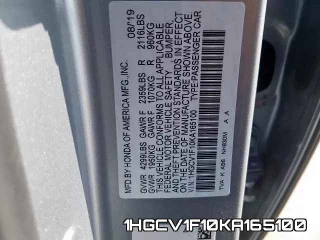 1HGCV1F10KA165100 фото 2