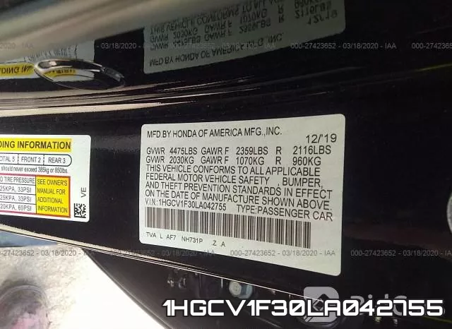 1HGCV1F30LA042755 фото 10