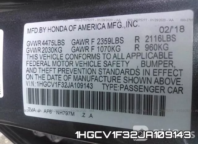 1HGCV1F32JA109143 фото 10