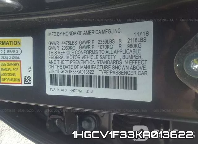 1HGCV1F33KA013622 фото 10