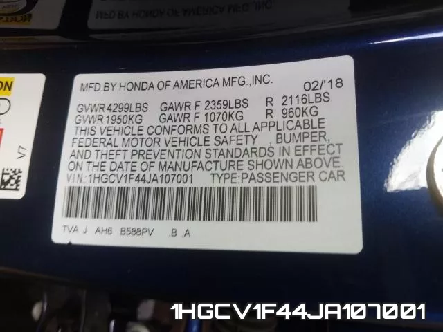 1HGCV1F44JA107001 фото 2