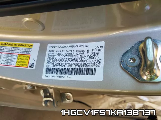 1HGCV1F57KA138737 фото 2