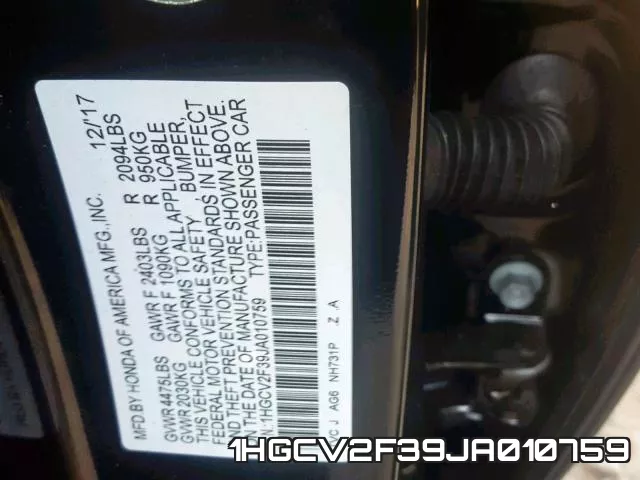 1HGCV2F39JA010759 фото 2