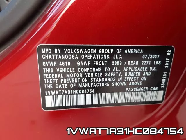 1VWAT7A31HC084754 фото 2