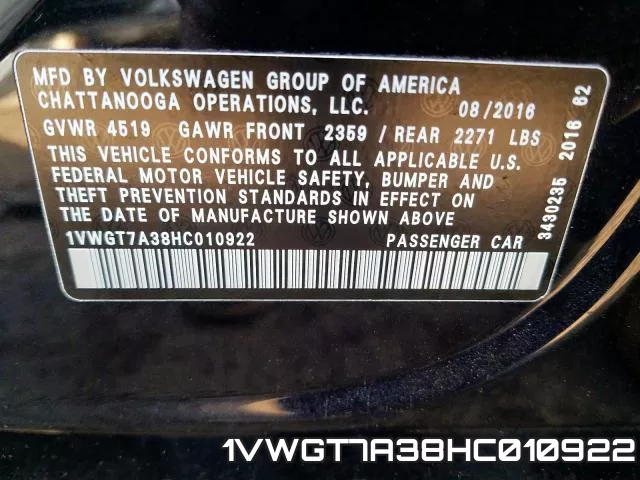 1VWGT7A38HC010922 фото 2