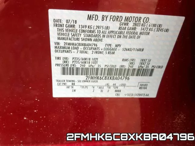 2FMHK6C8XKBA04796 фото 2