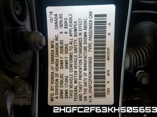 2HGFC2F63KH505653 фото 2