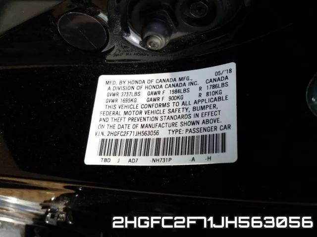 2HGFC2F71JH563056 фото 2