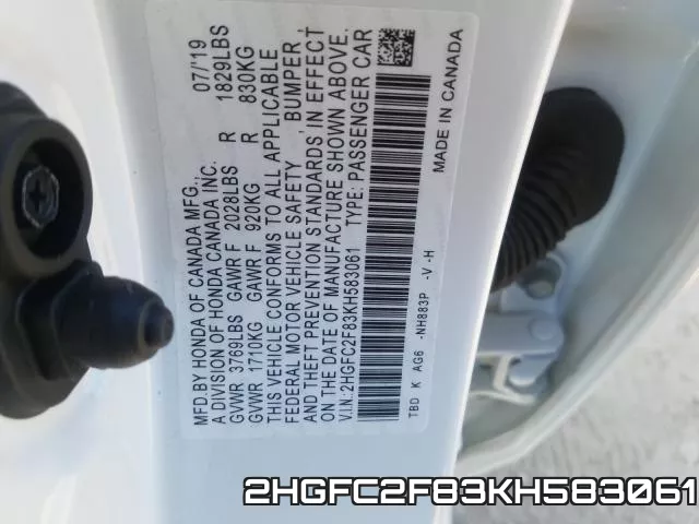 2HGFC2F83KH583061 фото 2