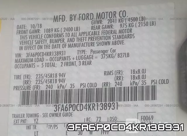 3FA6P0CD4KR138931 фото 10