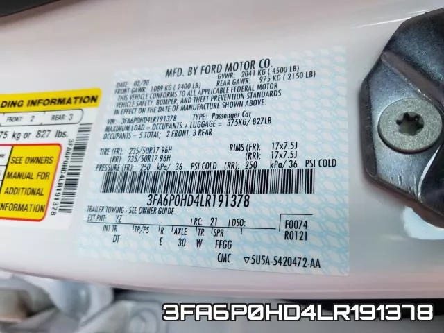 3FA6P0HD4LR191378 фото 2