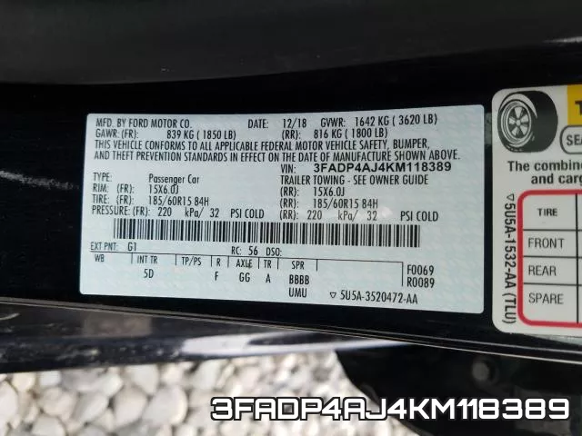 3FADP4AJ4KM118389 фото 2