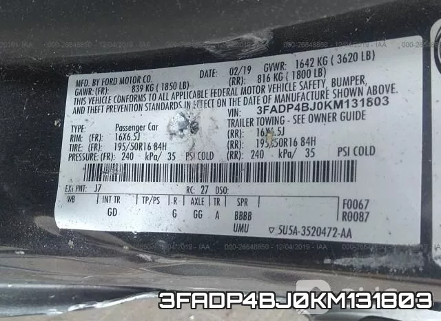 3FADP4BJ0KM131803 фото 10