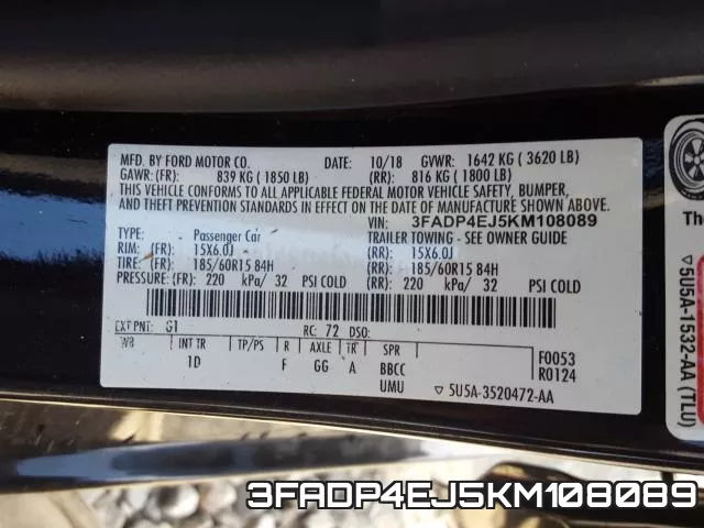 3FADP4EJ5KM108089 фото 2