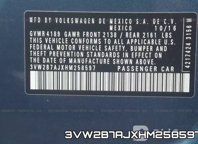 3VW2B7AJXHM258597 фото 10