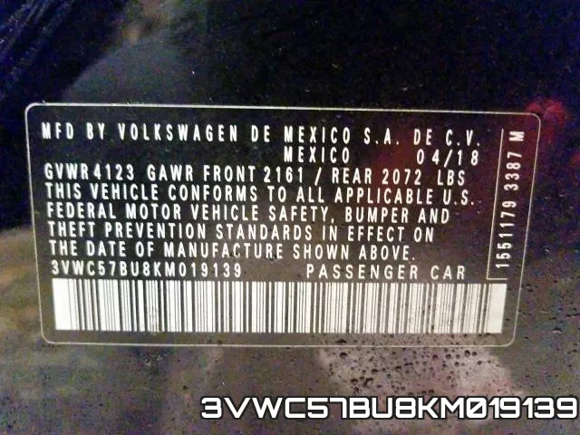 3VWC57BU8KM019139 фото 2