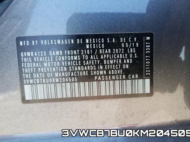 3VWCB7BU0KM204505 фото 2