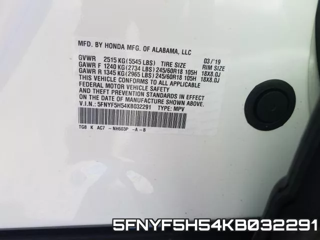 5FNYF5H54KB032291 фото 2