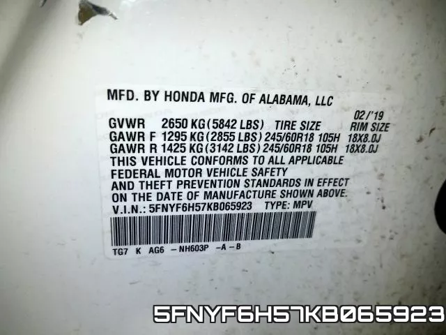 5FNYF6H57KB065923 фото 2