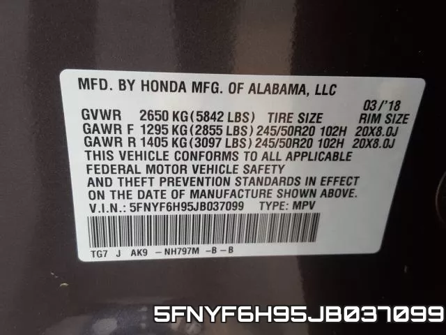5FNYF6H95JB037099 фото 2