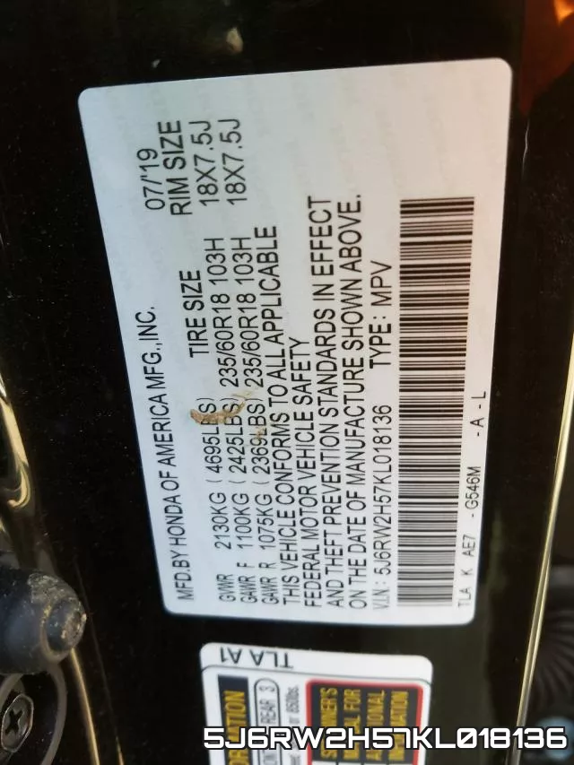 5J6RW2H57KL018136 фото 2