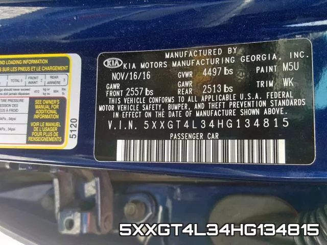 5XXGT4L34HG134815 фото 2