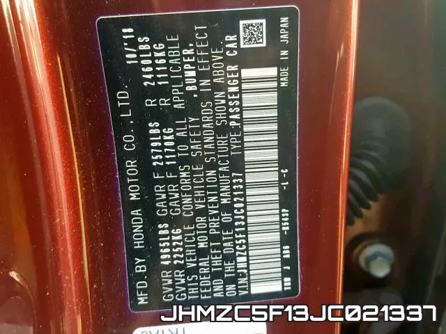 JHMZC5F13JC021337 фото 2