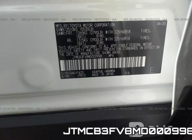 JTMCB3FV8MD000998 фото 10